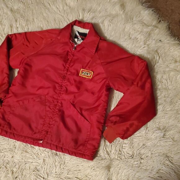 Vintage Red Kent Feeds Wiman Coat Jacket Men's Medium Sherpa Fleece Lined - Picture 4 of 11
